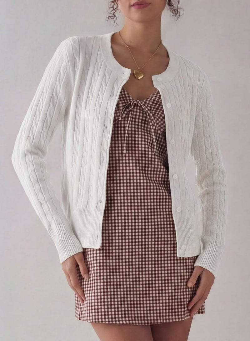 Darong Women's Knit Cardigan Sweaters Casual Long Sleeve Open Front Button Down Trendy Knit Outerwear 9129 White S - Image 5