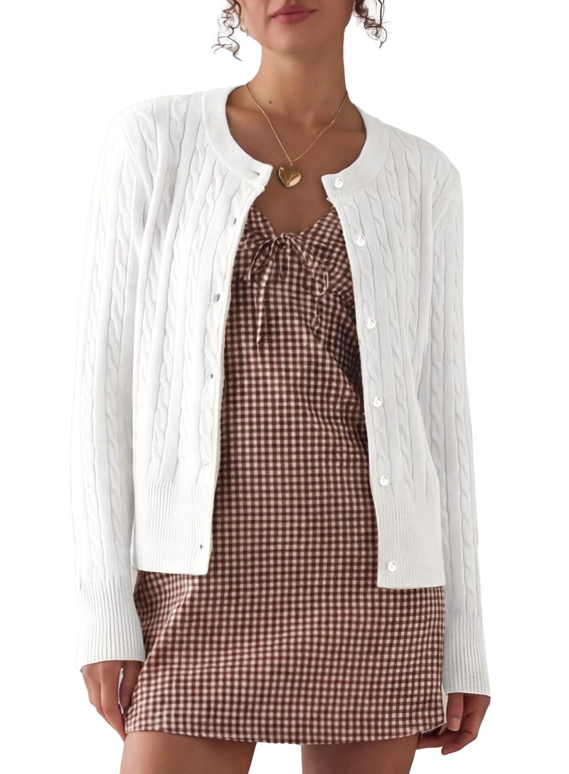 Darong Women's Knit Cardigan Sweaters Casual Long Sleeve Open Front Button Down Trendy Knit Outerwear 9129 White S - Image 1