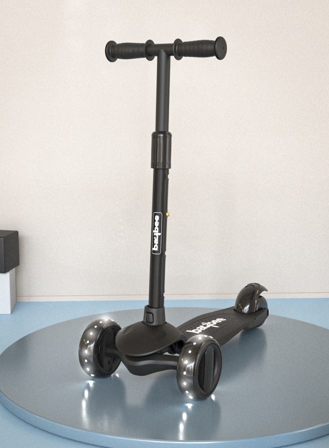 بيبي سكوتر بايبي ألفا سكيت للأطفال 3 عجلات سكوتر للأطفال مع مقبض قابل للطي 4 ارتفاع قابل للتعديل مع عجلات من البولي يوريثان LED سكوتر ركلة ذكي للأطفال من سن 3 إلى 10 سنوات للأولاد والبنات أسود - Image 1