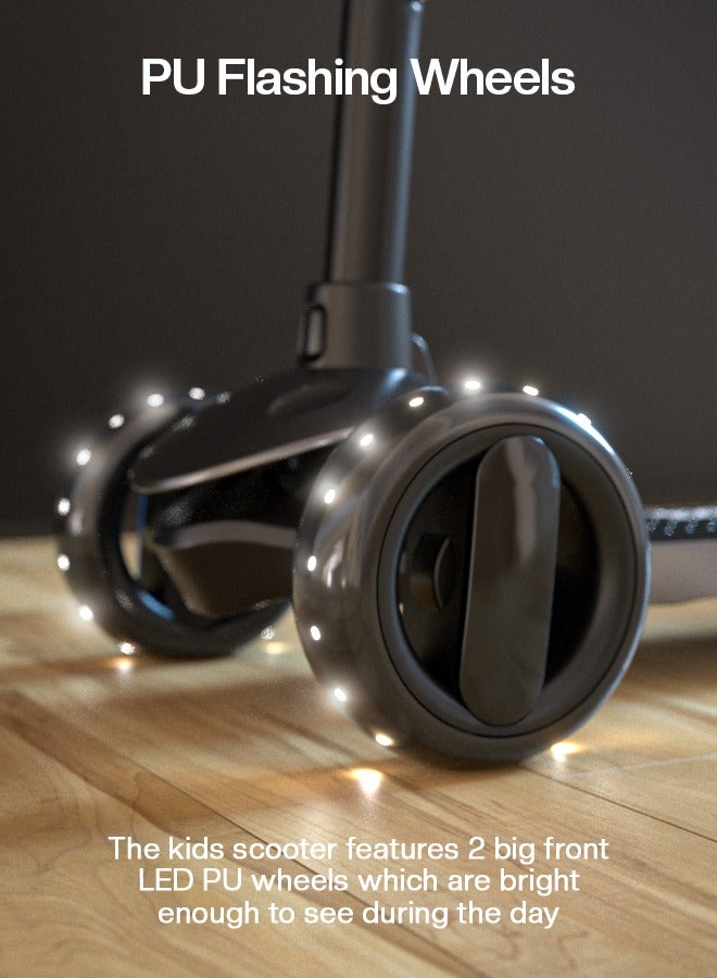 بيبي سكوتر بايبي ألفا سكيت للأطفال 3 عجلات سكوتر للأطفال مع مقبض قابل للطي 4 ارتفاع قابل للتعديل مع عجلات من البولي يوريثان LED سكوتر ركلة ذكي للأطفال من سن 3 إلى 10 سنوات للأولاد والبنات أسود - Image 3