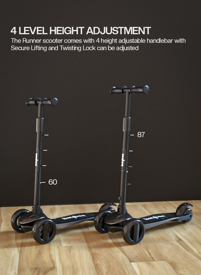 بيبي سكوتر بايبي ألفا سكيت للأطفال 3 عجلات سكوتر للأطفال مع مقبض قابل للطي 4 ارتفاع قابل للتعديل مع عجلات من البولي يوريثان LED سكوتر ركلة ذكي للأطفال من سن 3 إلى 10 سنوات للأولاد والبنات أسود - Image 4