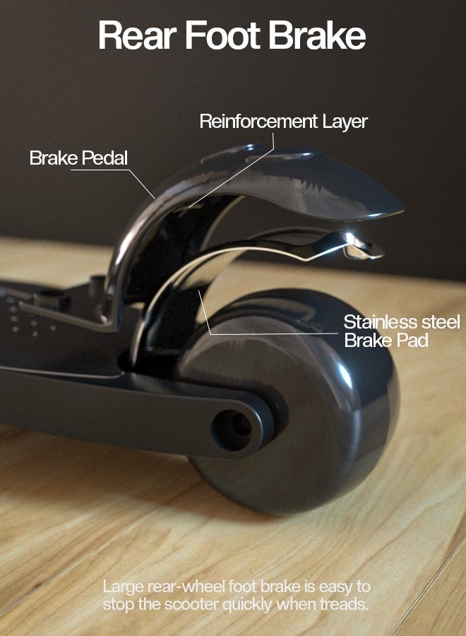 بيبي سكوتر بايبي ألفا سكيت للأطفال 3 عجلات سكوتر للأطفال مع مقبض قابل للطي 4 ارتفاع قابل للتعديل مع عجلات من البولي يوريثان LED سكوتر ركلة ذكي للأطفال من سن 3 إلى 10 سنوات للأولاد والبنات أسود - Image 5