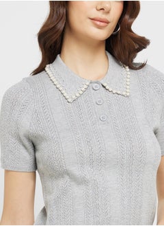 ONLY Pearl Collar Detail Polo Top  - Image 3