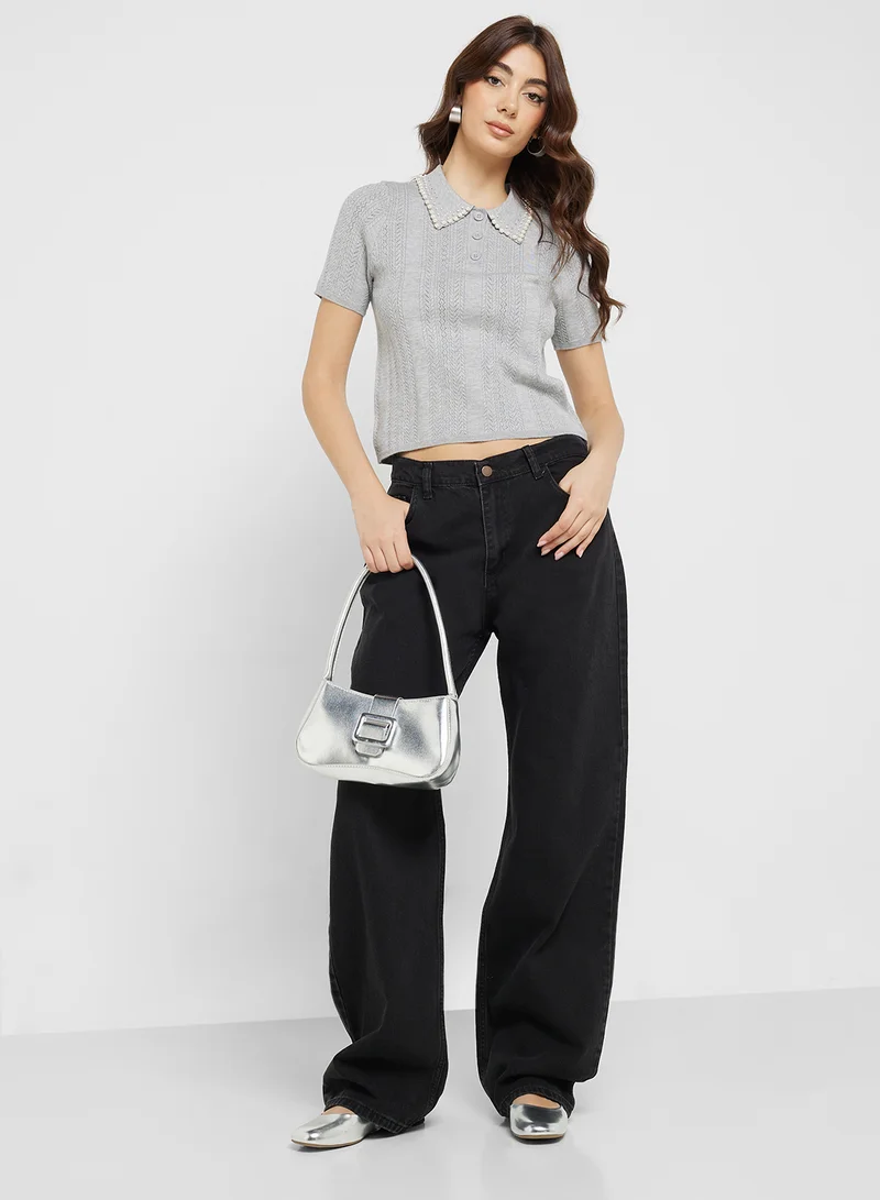 اونلي Pearl Collar Detail Polo Top