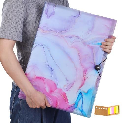 Qunrwe A3 Art Portfolios Case 60 Pages,Marble Blue Diamond Painting Storage Book,11.8 x 16.5 inch Pocket Protector with Index Stickers,Clear Presentation Portfolio Folder for Artwork,Report,Photo - Image 1