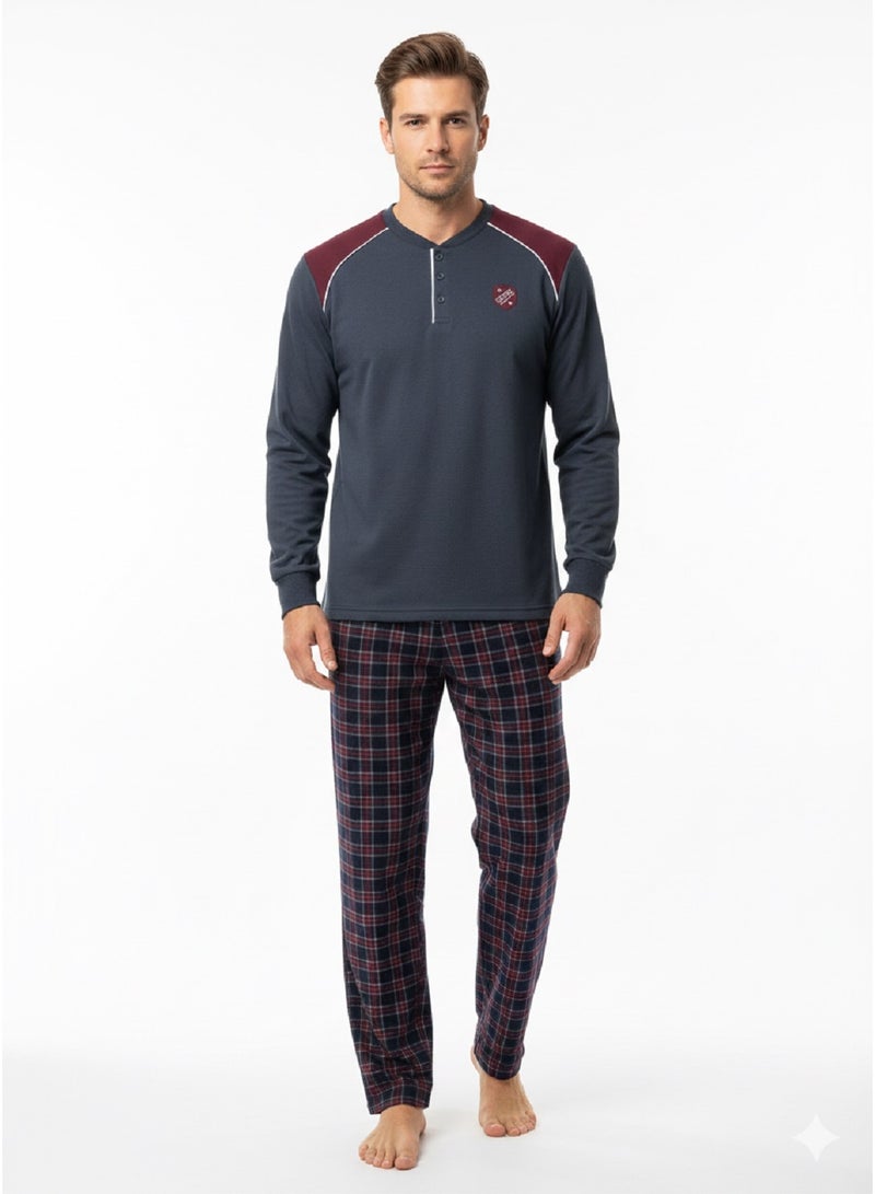 Jet Men Winter Pajama Set Long Sleeve & plaid pants