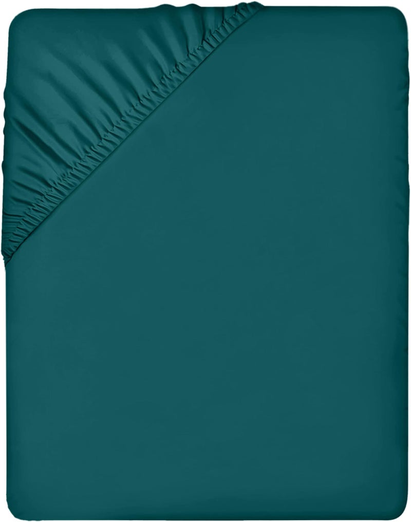 Utopia Bedding Fitted Sheet Double Teal  Deep Pocket 14 inch 35 cm  Easy Care  Soft Brushed Microfibre Fabric  Shrinkage and Fade Resistant  Bottom Sheet