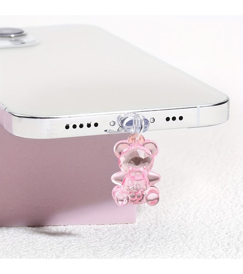 Purple Crystal Teddy Bear Resin Phone Dust Plug Compatible With Type C And iPhone - Image 5
