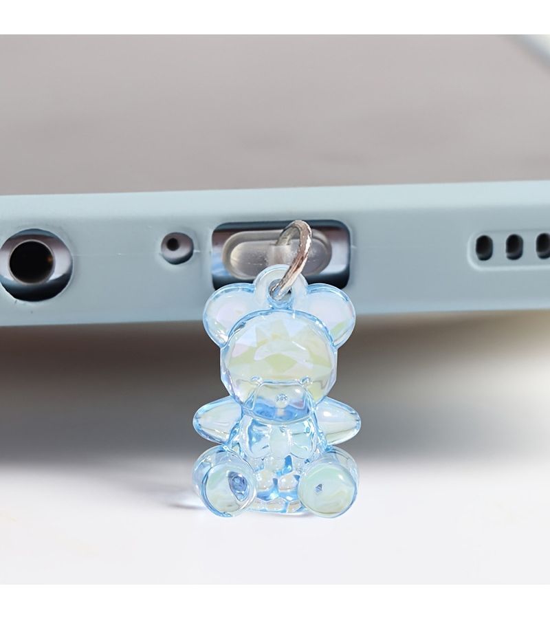 Purple Crystal Teddy Bear Resin Phone Dust Plug Compatible With Type C And iPhone - Image 1