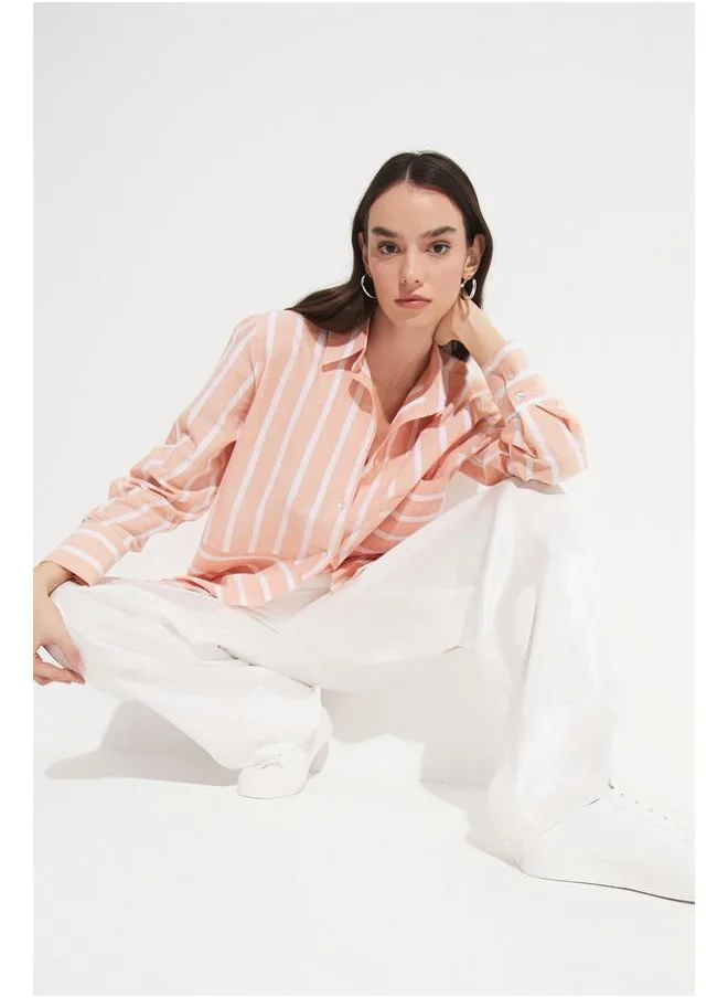 JUNE June Exclusive Patterned Viscose Loose Cut Trouser White