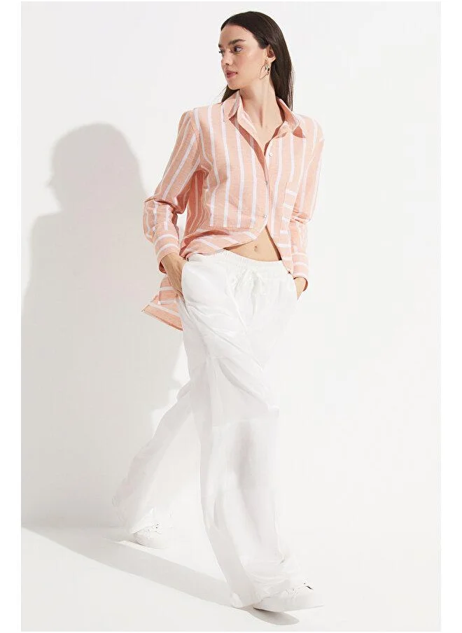 JUNE June Exclusive Patterned Viscose Loose Cut Trouser White