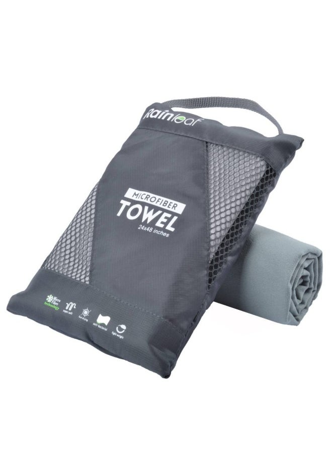 Rainleaf Xx Large 100Cm X 180Cm Gray  Microfiber Towel Perfect Travel And Sports And Beach Towel. Fast Drying Super Absorbent Ultra Compact. Suitable For Camping Backpacking Gym Beach Swi...  - Image 1
