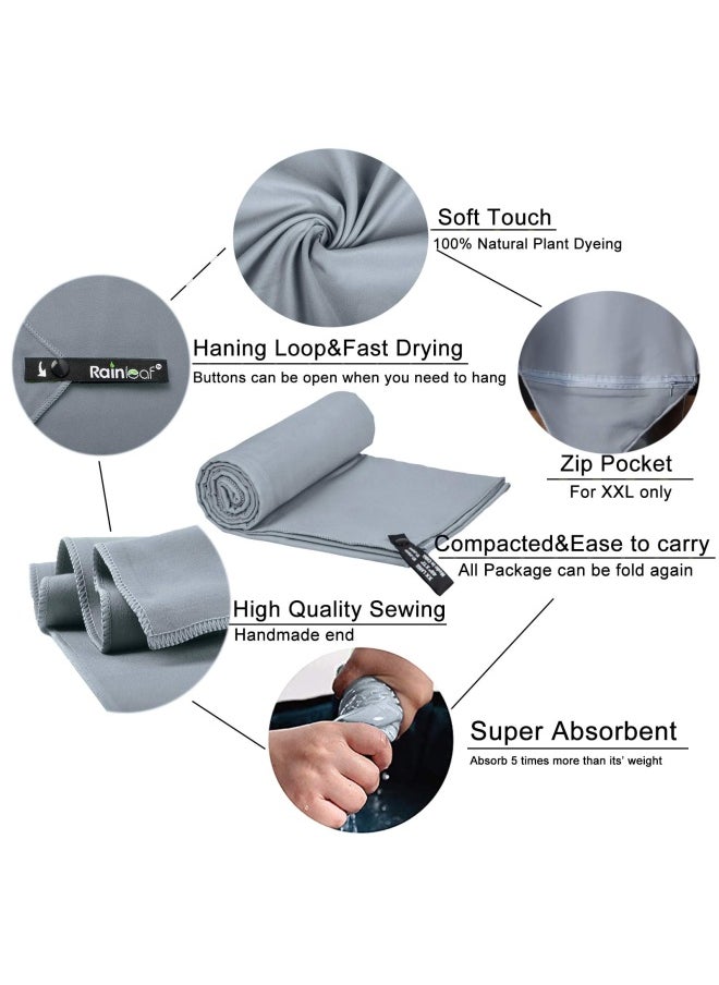 Rainleaf Xx Large 100Cm X 180Cm Gray  Microfiber Towel Perfect Travel And Sports And Beach Towel. Fast Drying Super Absorbent Ultra Compact. Suitable For Camping Backpacking Gym Beach Swi...  - Image 3