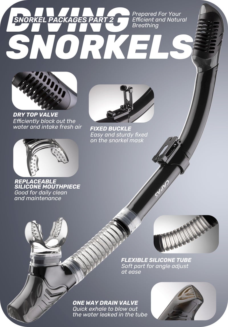 CAPAS Snorkel Mask Fins Set, Travel Size Snorkeling Gear for Adults with Adjustable Fins, Diving Mask and Dry Top Snorkel, Come with a Carrying Bag - Image 4