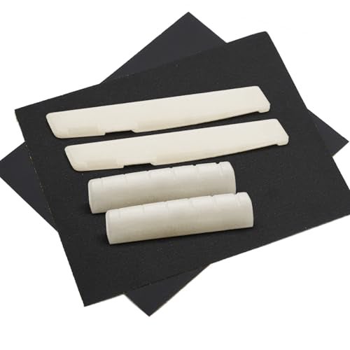 SAPHUE 6 String Acoustic Guitar Bone Bridge Saddle and Nut Made of Real Bone Pack of 2 Sets 4pcs(2 set Acousitc Bone Saddle and Nut) - Image 1