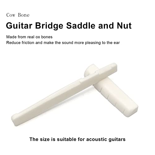 SAPHUE 6 String Acoustic Guitar Bone Bridge Saddle and Nut Made of Real Bone Pack of 2 Sets 4pcs(2 set Acousitc Bone Saddle and Nut) - Image 3