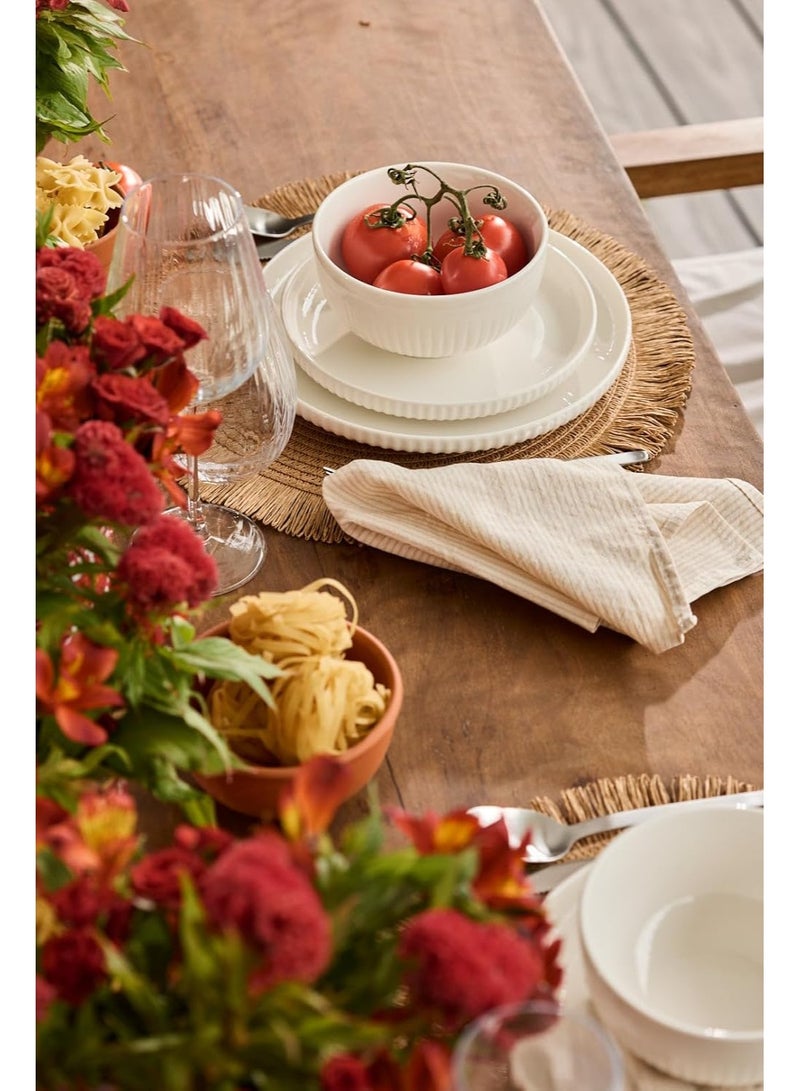 Danny Home luxury 18 pieces Classic White Dinnerware Set, Ribbed Texture, Plates and Bowls, Microwave and Dishwasher Safe for 6 servings - Image 3