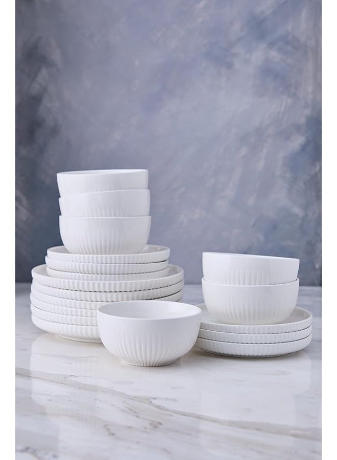 Danny Home luxury 18 pieces Classic White Dinnerware Set, Ribbed Texture, Plates and Bowls, Microwave and Dishwasher Safe for 6 servings - Image 4