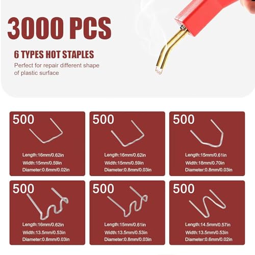 DLronwey Plastic Welding Staples 3000 pcs,6 Types Hot Staples for Decoration,Auto Repair,Architectural Modelling,Toy Manufacturing,Etc. - Image 2