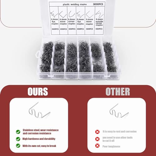 DLronwey Plastic Welding Staples 3000 pcs,6 Types Hot Staples for Decoration,Auto Repair,Architectural Modelling,Toy Manufacturing,Etc. - Image 3