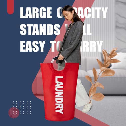 Caroeas 125L Laundry Basket,Large Laundry Hamper, Laundry Bag with Padded Handles, Clothes Hamper Stands Up Well, Collapsible Free Standing Easy Storage Washing Bin (Red,125L) - Image 2
