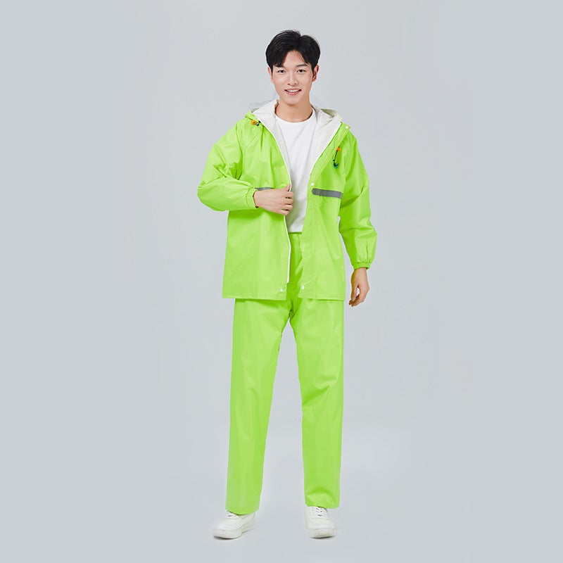 Reflective Oxford Raincoat Suit for Cyclists Fluorescent Green [double double glue + reflective strip + big brim]] 