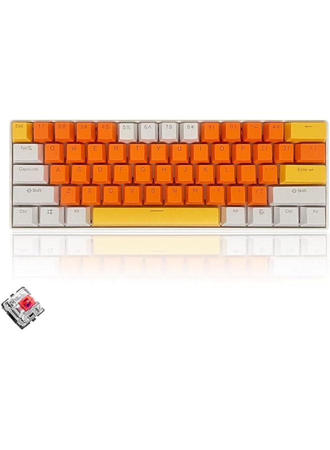61 Keys Rgb Gaming Keyboard 60% Mini Wired Waterproof With Anti Ghosting Keyboard And Three Color Keycaps With Red Switch For Gamers(Orange White And Yellow) - Image 1