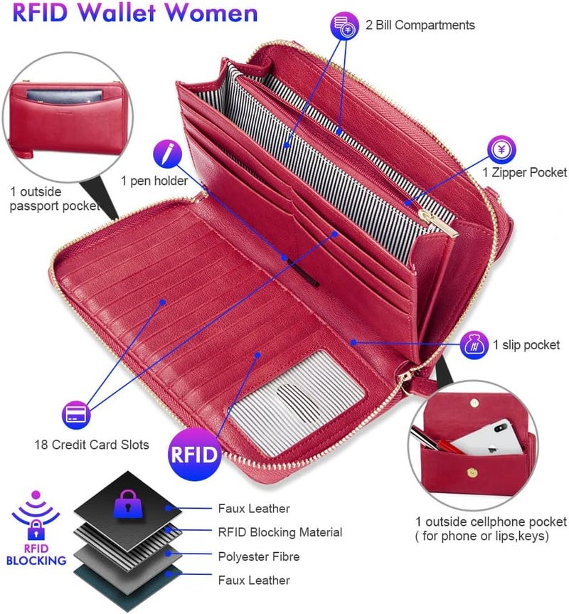 Nuoku Womens RFID Wallet Purse Wristlet Crossbody Clutch with Zip Around 2 Strap - Image 3