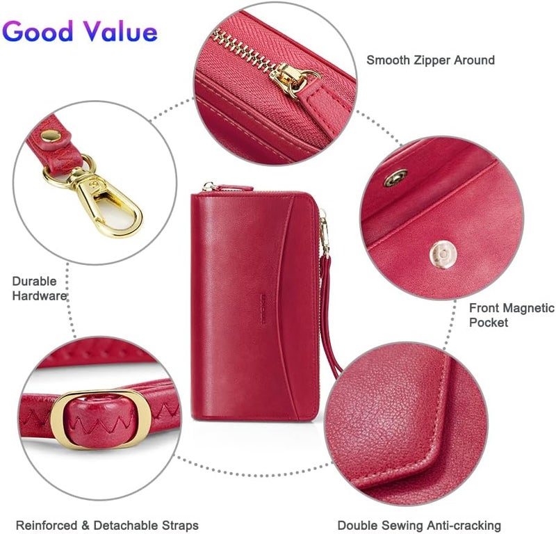 Nuoku Womens RFID Wallet Purse Wristlet Crossbody Clutch with Zip Around 2 Strap - Image 5