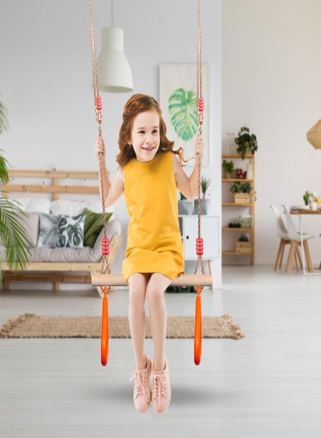 PELLOR Kids Trapeze Bar with Rings,Wooden Trapeze Swing Bar for Ninja Warrior Obstacle Course,Children's Swing Set Indoor Outdoor Garden,Yard,Playground - Image 2