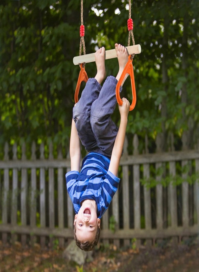 PELLOR Kids Trapeze Bar with Rings,Wooden Trapeze Swing Bar for Ninja Warrior Obstacle Course,Children's Swing Set Indoor Outdoor Garden,Yard,Playground - Image 4
