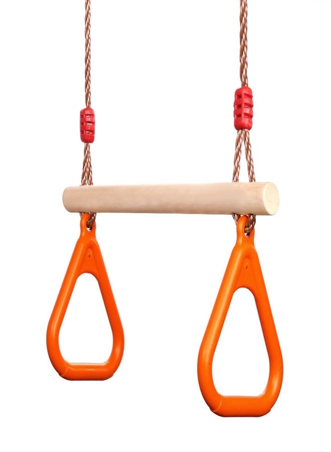 PELLOR Kids Trapeze Bar with Rings,Wooden Trapeze Swing Bar for Ninja Warrior Obstacle Course,Children's Swing Set Indoor Outdoor Garden,Yard,Playground - Image 1