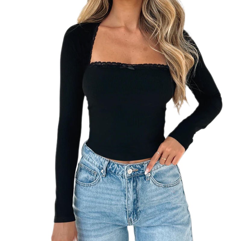S32203 New Product Small Lace Women'S T-Shirt Pure Color Slim Fit Girly Style Top Short Sleeves - Image 1