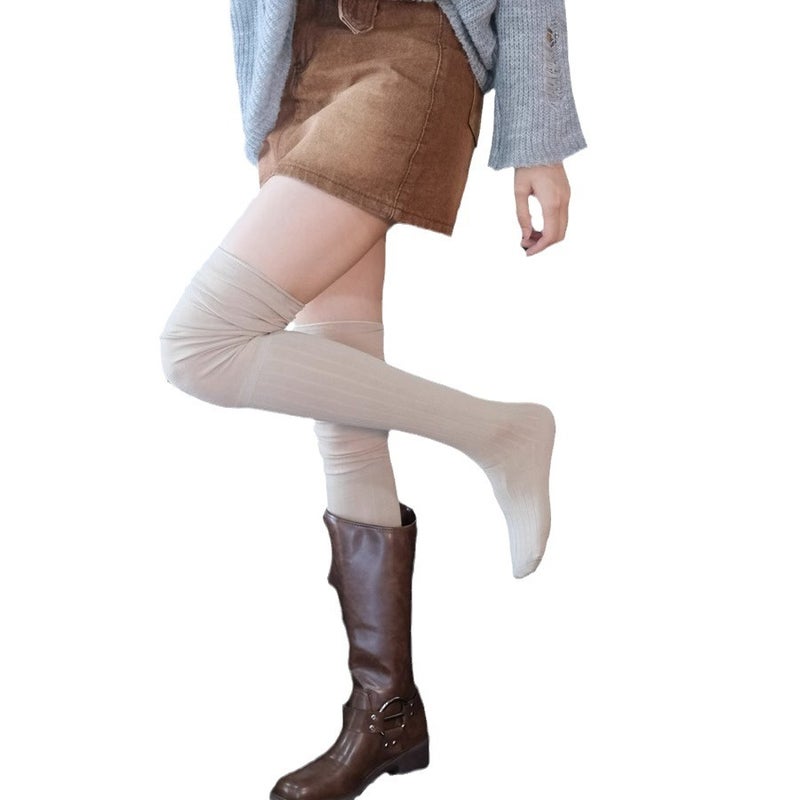 Stitching Over-The-Knee Socks Women'S Maillard Long Pile Socks Cotton Solid Color Warm Knee Pad Vertical Pattern All-Match Thigh Socks - Image 5