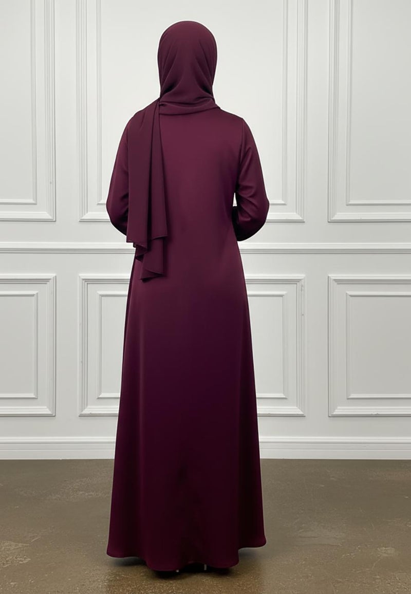 NUKHBAA Deep Plum Silk-Finish Abaya-888 - Image 4