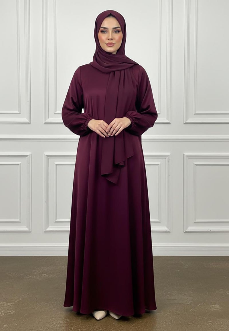NUKHBAA Deep Plum Silk-Finish Abaya-888 - Image 1