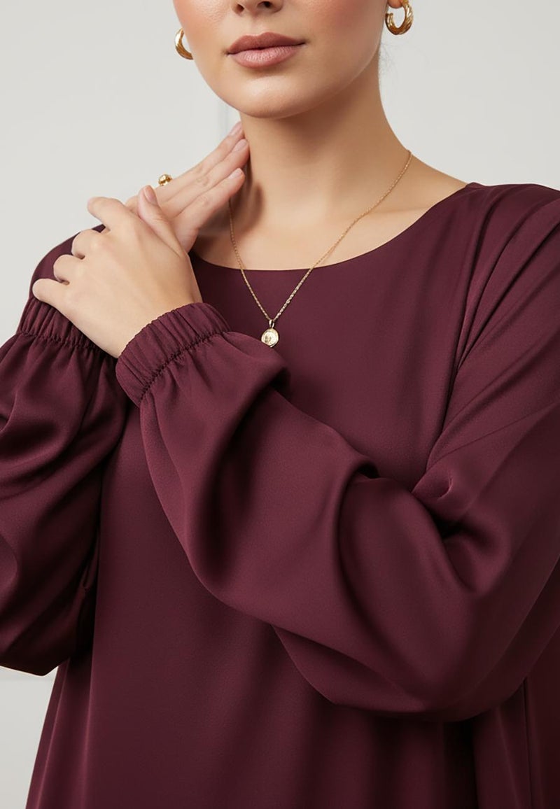 NUKHBAA Deep Plum Silk-Finish Abaya-888 - Image 3