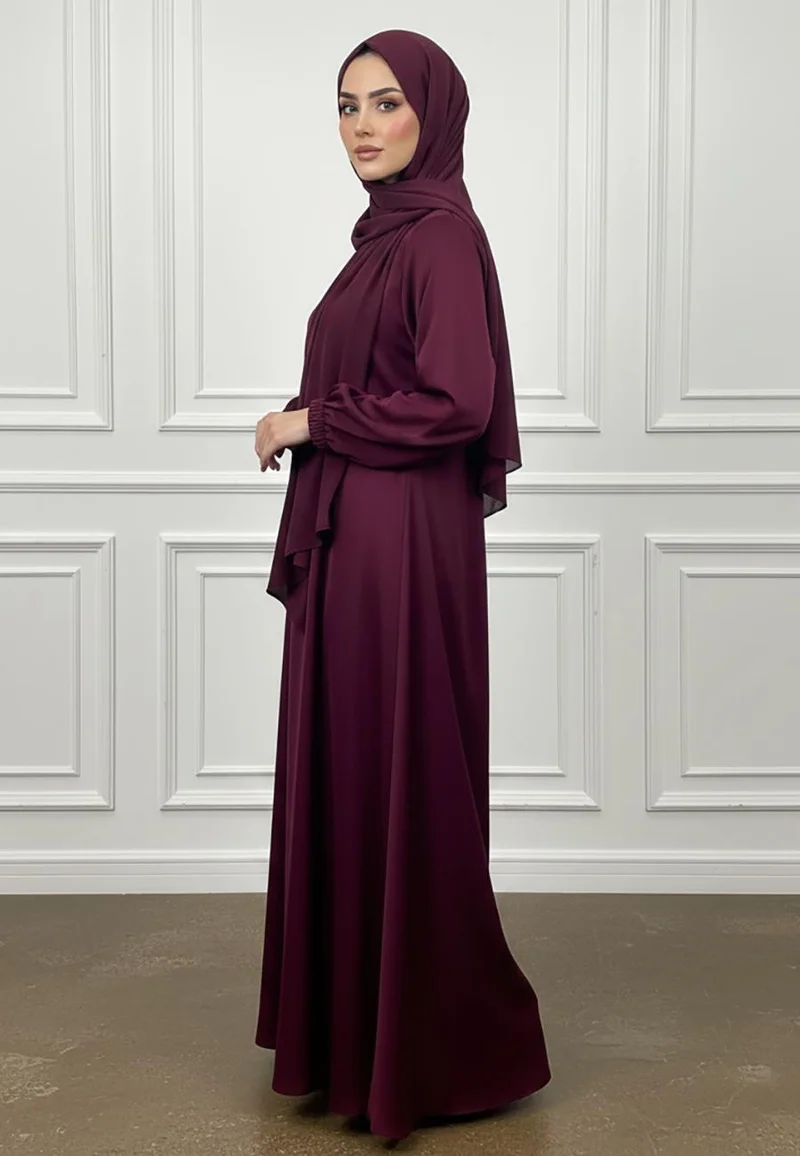 نخبة Deep Plum Silk-Finish Abaya-888