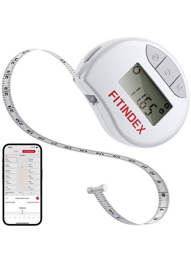FITINDEX Smart Body Tape Measure, FITINDEX Bluetooth Digital Measuring Tape for Body, Soft Sewing Tape, with LED Monitor Display, Lock Pin, Retractable Button, Fitness Body Measurement via App  - Image 1