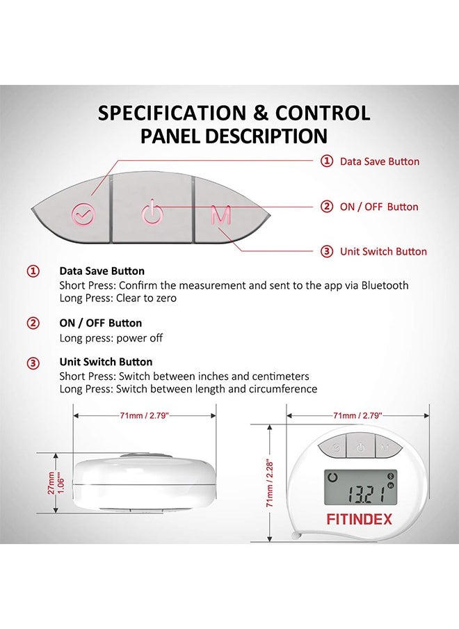 FITINDEX - Smart Body Tape Measure, FITINDEX Bluetooth Digital Measuring Tape for Body, Soft Sewing Tape, with LED Monitor Display, Lock Pin, Retractable Button, Fitness Body Measurement via App - Image 1