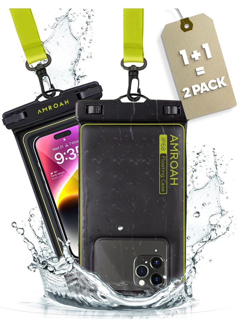 AMROAH 2 Pack IP68 Universal Waterproof Phone Pouch Bag for Cellphone, Dry Smartphone Beach Swimming Waterproof Phone Case for iPhone 16 15 14 13 12 11 Pro Max Plus Galaxy S24 S23 S22 Ultra Pixel  - Image 1