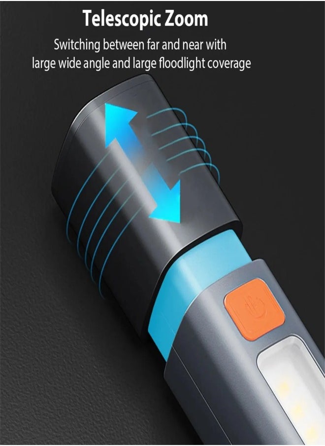 AROAQ ABS Flashlamp Strong Light Portable USB Rechargeable Outdoor Flashlight with Telescopic Focus and COB Side Lamp  - Image 4