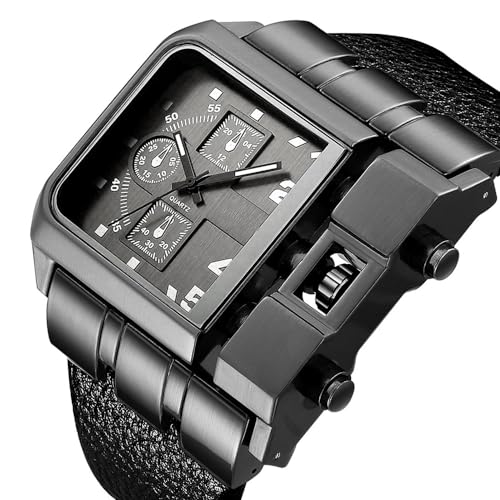Reginald Hip hop Watches for Men 53MM Large Face Novel Face Dial Stainless Steel Quartz Leather Strap Big Face Watches for Men (Black) - Image 4