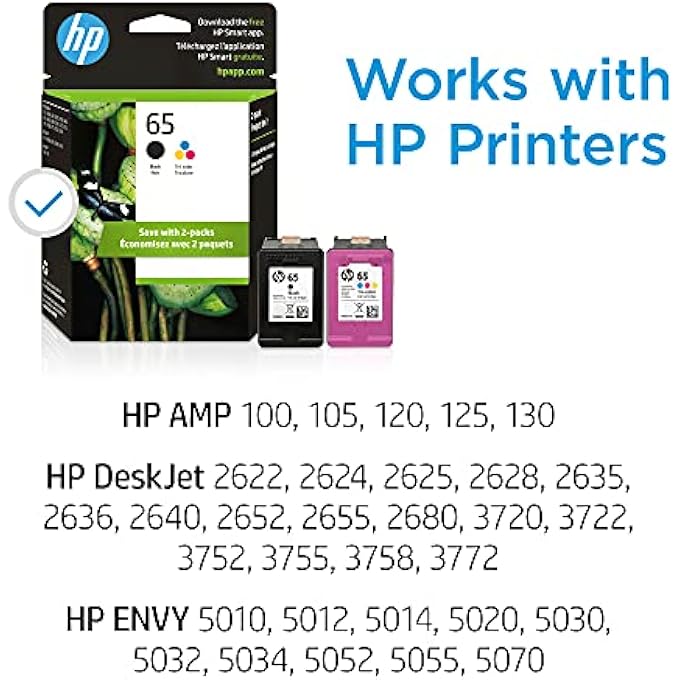ORIGINAL 65 BLACK/TRI-COLOR INK CARTRIDGES (2-PACK) | WORKS WITH AMP 100 SERIES, DESKJET 2600, 3700 SERIES, ENVY 5000 SERIES | ELIGIBLE FOR INSTANT INK | T0A36AN - Image 2