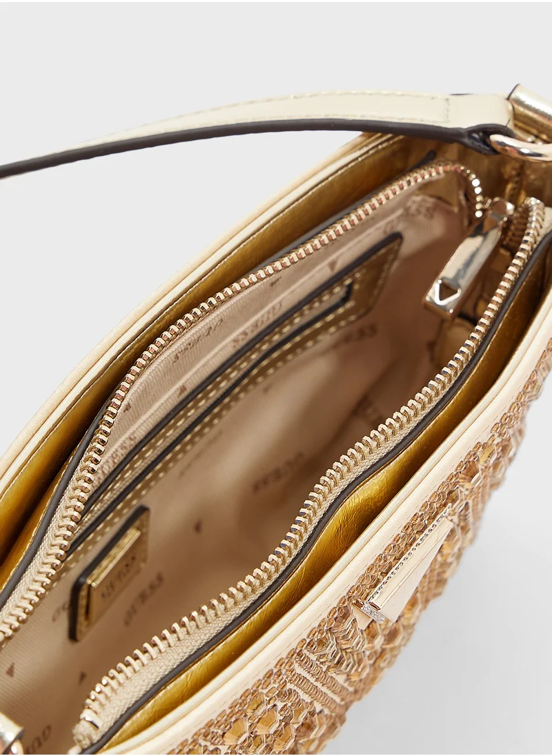 GUESS Embellished Beauvoir Mini Top Zip Clutches