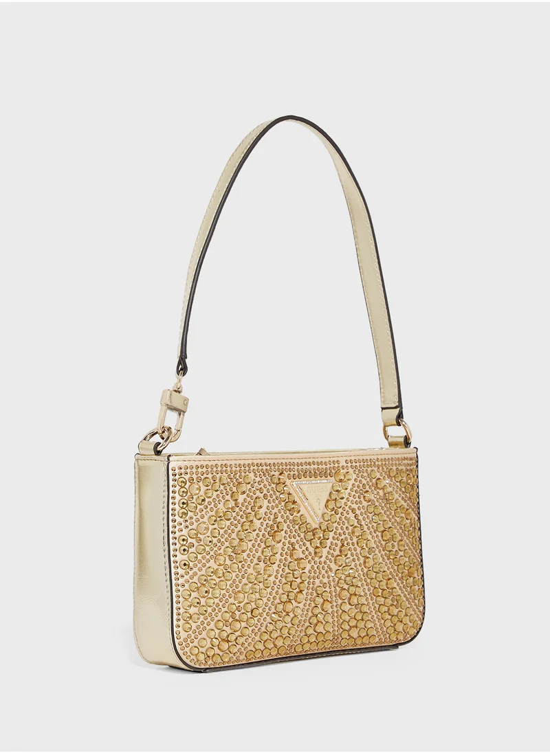 GUESS Embellished Beauvoir Mini Top Zip Clutches