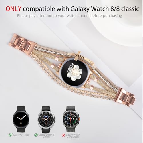Fancywrist Boho Leather Bracelet for Samsung Galaxy Watch 8/7/6/5/4 Band 40 44mm Women, 20mm Cute Beaded Multilayer Strap for Galaxy Watch 8 Classic 6 4 Classic 43mm 47mm 42mm 46mm/Watch 5 Pro 45mm /Active2 - Image 4