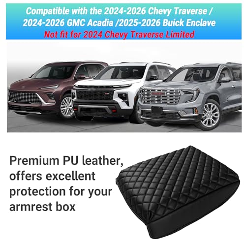 Sinminou Center Console Armrest Cover Compatible with 2024-2026 Chevy Traverse/2024-2026 GMC Acadia/2025-2026 Buick Enclave Interior Accessories, Leather Middle Console Lid Pad Protector （Black） - Image 2