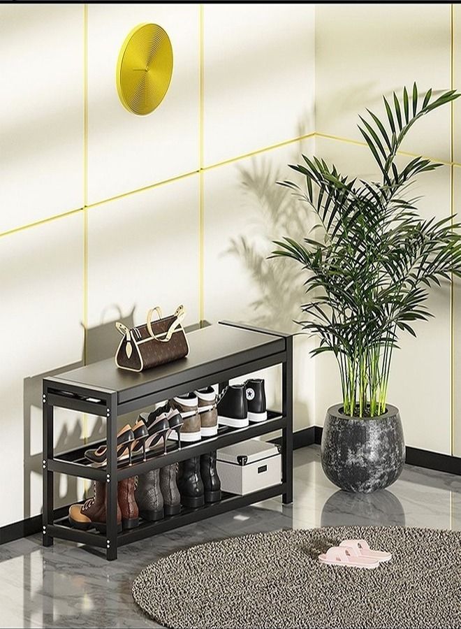 C&C Home Multi-Layer Heavy Duty Simple Sitting Shoe Organizer Stainless Steel Entryway Shoe Rack Storage Rack for Living Room 80x25x41.5 cm - Image 1