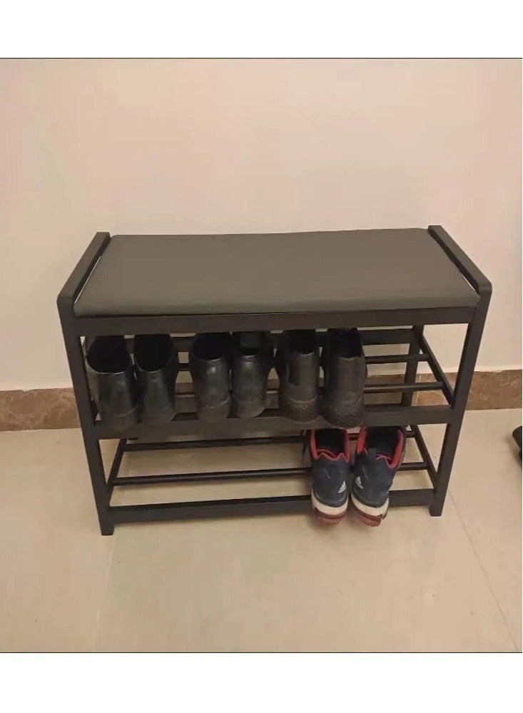 C&C Home Multi-Layer Heavy Duty Simple Sitting Shoe Organizer Stainless Steel Entryway Shoe Rack Storage Rack for Living Room 80x25x41.5 cm - Image 2